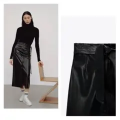 新品タグ付き◆ZARAザラ◆レザー風スカート◆M◆ブラック◆定価5.990円