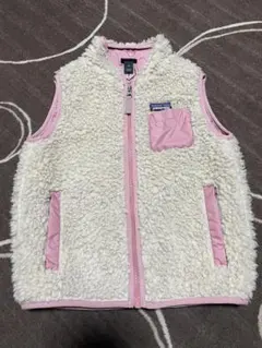 Patagonia フリースベスト 4T ホワイト/ピンク