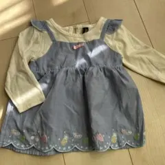 フリル付き青色ワンピース 90