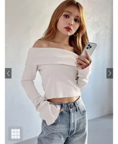 新品タグ付き GRL オフショルフレアスリーブテレコトップス Sサイズ