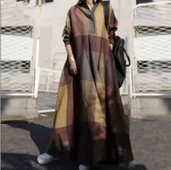 シャツワンピース ロング　ワンピース　マキシ丈　体型カバー　楽チン　普段着　薄手