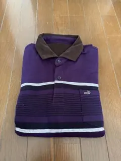 クロコダイル　紫 ストライプ ポロシャツL