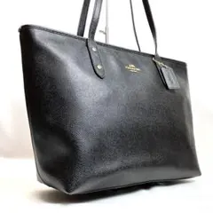 【美品】コーチ　トートバッグ　シティ　2way A4 レザー　ロゴ　ブラック