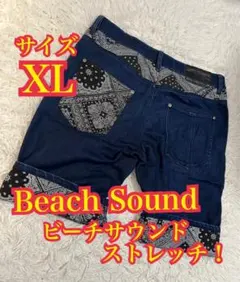 Beach Sound ハーフパンツ　ストレッチ　デニム　短パン　刺繍ロゴ　XLのサムネイル