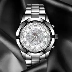 d55○彫スケルトンUnraion 腕時計メンズ スンレス 白 110