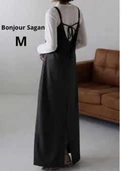 Bonjour Saganストレッチキャミワンピース バッグリボン　M ブラック