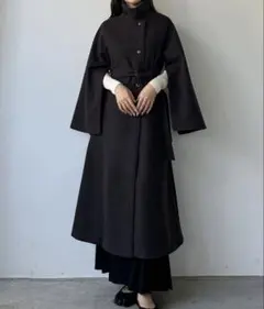 Louere 2wayスリットスリーブハイネックフレアコート ダークグレー