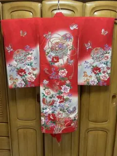七五三に☆赤色に鈴と飛鶴 四季花々 7歳着物セット - メルカリ