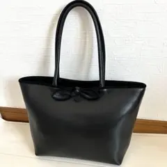 フルラ FURLA☆本革 リボン付きショルダートートバッグ 肩掛け A4可 黒