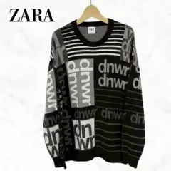 ZARA 総柄クルーネックニットセーター　ジャガードニット　デザインニットソー