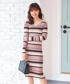 Roomy's ストライプニットワンピース 長袖