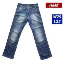 ☆H&M デニム　メンズ　ストレート　ボタンフライ　ブルー　W29 L32☆