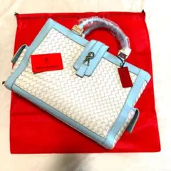 未使用品 ロベルタディカメリーノ レザー 編み込み ハンドバッグ ロゴ金具