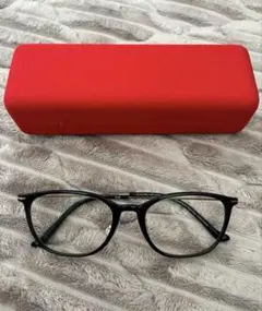 【美品】ブラックオーバル型メガネ レッドケース付き