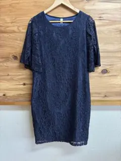 ネイビー レース パーティードレス フレアスリーブ