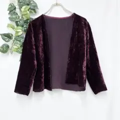 美品✨ ベロア 前開き 羽織 赤 ワインレッド ボレロ ベルベット 人気 古着