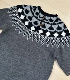 ノルディック柄 半袖ニットセーター グレー