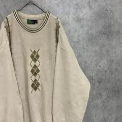 90S vintage コットン　柄ニット　アーガイル　メンズ　L 古着　A3