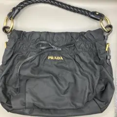 ✨美品✨プラダ ワンショルダーバッグ ロゴ金具 ハンドル編み込み ナイロン 黒
