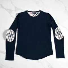 美品　バーバリー 長袖シャツ S チェック エルボーパッチ 黒