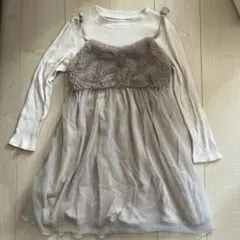 ベージュ 長袖ふわふわもこもこワンピース