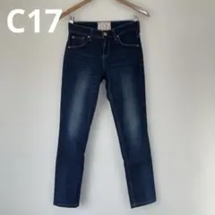 C17 デニムスキニーパンツ ストレッチ性 美脚　ダークブルー S 小尻見え
