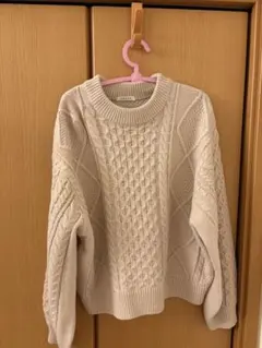 ケーブル編み 長袖ニット L ピンク