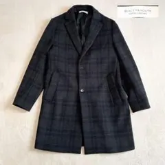 ビューティー&ユース　ウールチェスターコート　チェック　グレー　XL