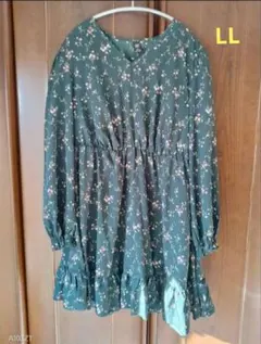 大きいサイズ 黒×小花柄OP 1XL(LL) 未使用