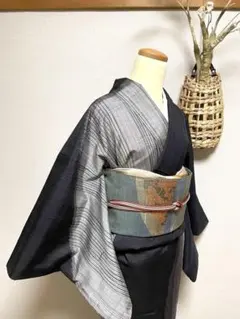 正絹　袷　紬地訪問着　幾何学模様　身丈（肩から）162㎝