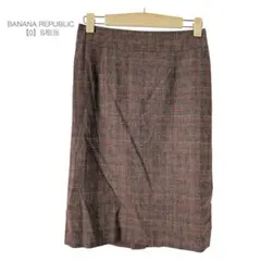 BANANA REPUBLIC/ミニスカート/タイト/チェック/ウール混/0/茶