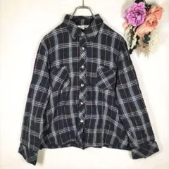 Venticello　長袖シャツ　チェック柄　ラメ　光沢　ポケット有　紺