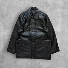 ブラック レザー ロングジャケット　アーカイブ　グランジ　パンク　y2k
