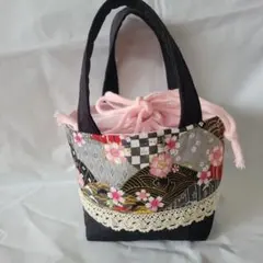 ハンドメイド 和風花柄お弁当袋
