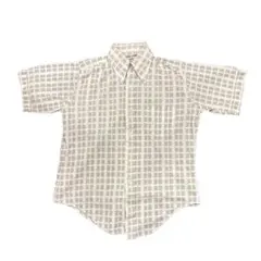 80s dress shirt 総柄 半袖シャツ 白 茶色 ドレスシャツ M