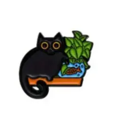 【新品】黒猫と観葉植物のピンバッジ