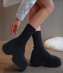 シーイン 厚底 ブーツ ヒール ブラック