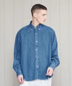 H BEAUTY&YOUTH エイチ　デニムシャツ ダメージ加工　L インディゴ