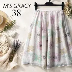 エムズグレイシー 花柄シアースカート38 春色 上品フレア