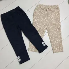 95サイズ 花柄 無地 裏起毛パンツ 2点セット