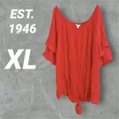 EST.1946 レッド オフショルダー トップス XL 大きいサイズ 派手色