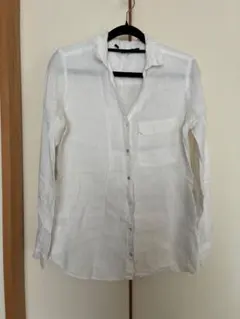 ZARA BASIC ホワイト長袖シャツ　麻100%