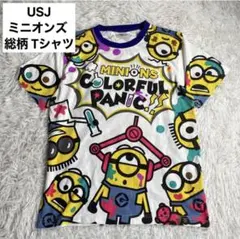 ミニオンズ 総柄 Tシャツ USJ ユニバ 公式 カラフルパニック 半袖 L