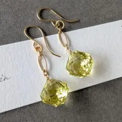 宝石質✨レモンクォーツ ロゼット コンケーブ ソレイユ ピアス 14kgf