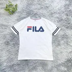 FILA【L】ビッグロゴ Tシャツ 白 半袖 ホワイト 袖ライン入り 春夏のサムネイル