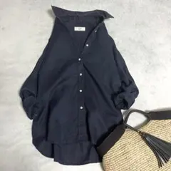 美品⭐️スローブイエナ 23SSヨーロピアンリネンシャツ オーバーサイズ紺ゆったりのサムネイル