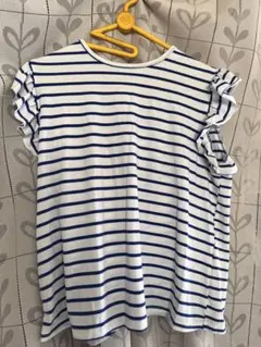 ストライプ柄フリル袖ノースリーブM