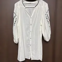 グローバルワーク　刺繍ブラウス ホワイト 五分袖