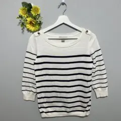 BANANA REPUBLIC ニット　七分丈　ボーダー　ネイビー　ホワイト