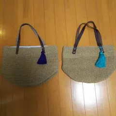 麻紐バッグ 本革取っ手 左側